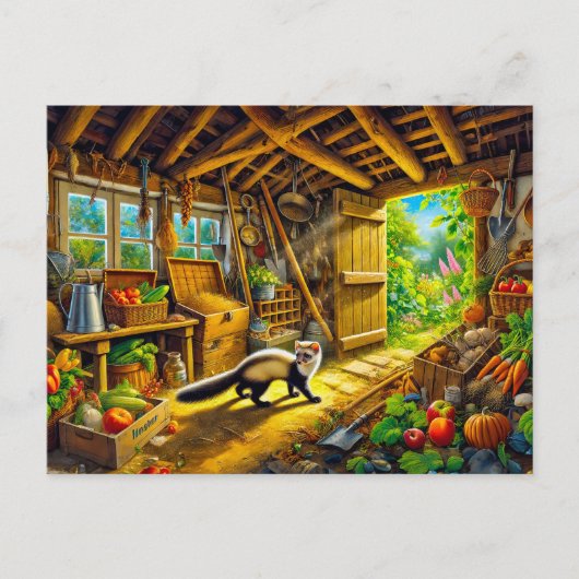 マーテンが古い小屋を探検 ポストカード (正面)