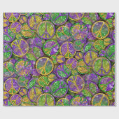 マーディグラスパープルグリーンと金ゴールドの平和サイン ラッピングペーパー (フラット)