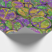 マーディグラスパープルグリーンと金ゴールドの平和サイン ラッピングペーパー (角)