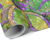 マーディグラスパープルグリーンと金ゴールドの平和サイン ラッピングペーパー (ロールコーナー)