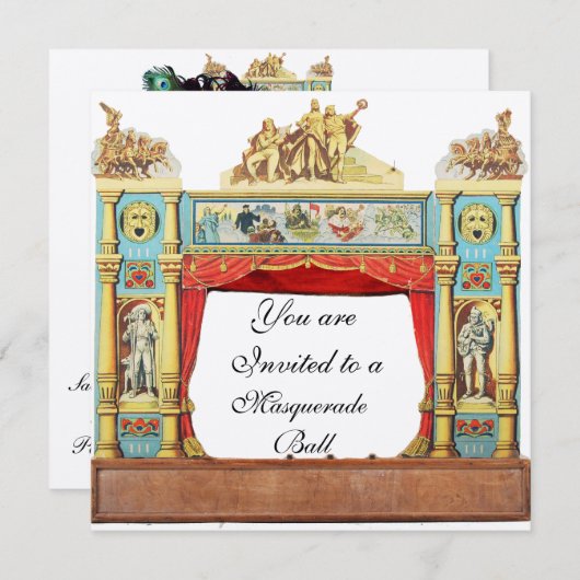 マーディグラスマスカレードボールシアターマスクシルバー 招待状 (正面/裏面)