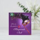 マーディグラスマスカレードボールパープルピンク明るい赤紫色 招待状 (スタンド正面)