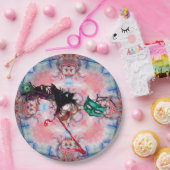 マーディグラスマスカレードボールマスクブルーピンクパープル ペーパープレート (パーティー)