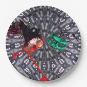 マーディグラスマスカレードボールマスクブルーピンクパープル ペーパープレート (正面)