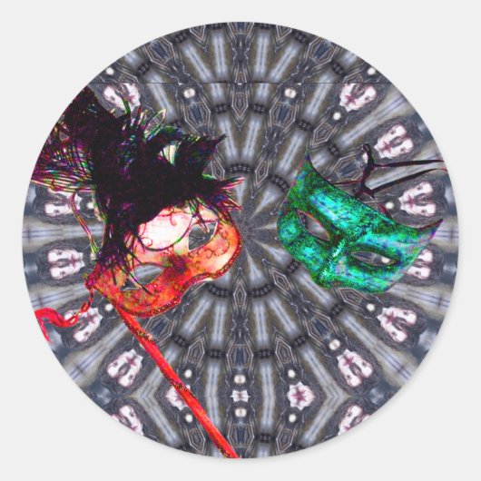 マーディグラスマスカレードボールマスクブルーピンクパープル ラウンドシール (正面)