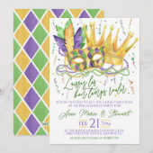 マーディ・グラスの婚約パーティー招待状 招待状 (正面/裏面)