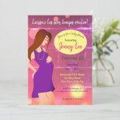 マーディ・グラスをテーマにしたベビーバンプ招待状 茶色の髪 招待状 (スタンド正面)