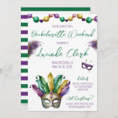 マーディ・グラスをテーマにした独身最後の夜のパーティー 招待状 (正面/裏面)