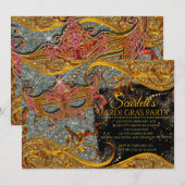 マーディ・グラス ご招待,仮面舞踏会 ご招待, ゴールド 招待状 (正面/裏面)