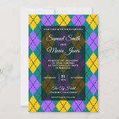 マーディ・グラス イエロー パープル アーガイル 結婚式招待状 招待状 (正面)