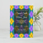 マーディ・グラス イエロー パープル アーガイル 結婚式招待状 招待状 (スタンド正面)