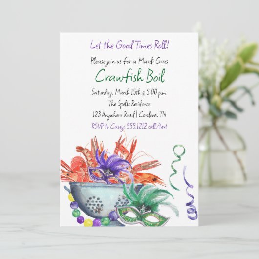 マーディ・グラス カニ料理パーティーの招待状 シーズンカード (スタンド正面)