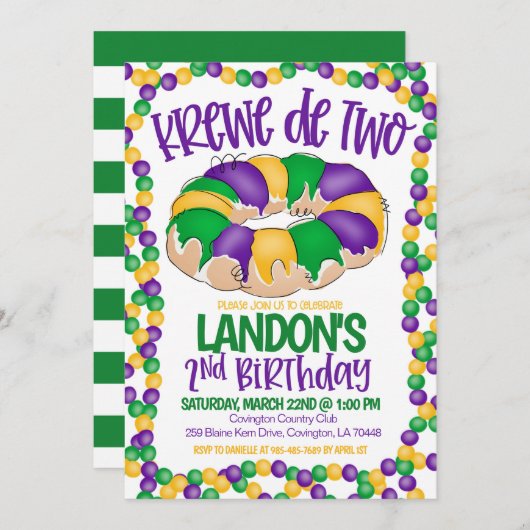 マーディ・グラス・クルー 2歳の誕生日招待状 招待状 (正面/裏面)