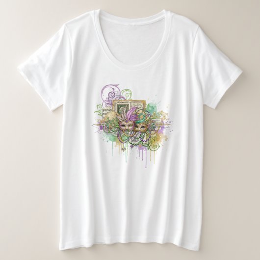 マーディ・グラス・スプラッター・コラージュ プラスサイズTシャツ (デザイン正面)