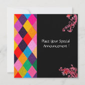 マーディ・グラス ハルレキン パターン カラフルな菱形 招待状 (正面)