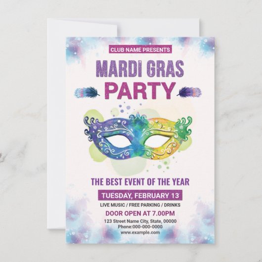 マーディ・グラス・パーティーの招待状 招待状 (正面)