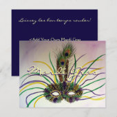 マーディ・グラス フェザーマスク カスタム招待状 招待状 (正面/裏面)