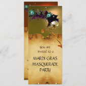 マーディ・グラス・マスカレードパーティー、黄色オレンジ色 招待状 (正面/裏面)