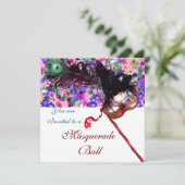 マーディ・グラス・マスカレード＆コンフェッティ 白 紫 ピンク 招待状 (スタンド正面)