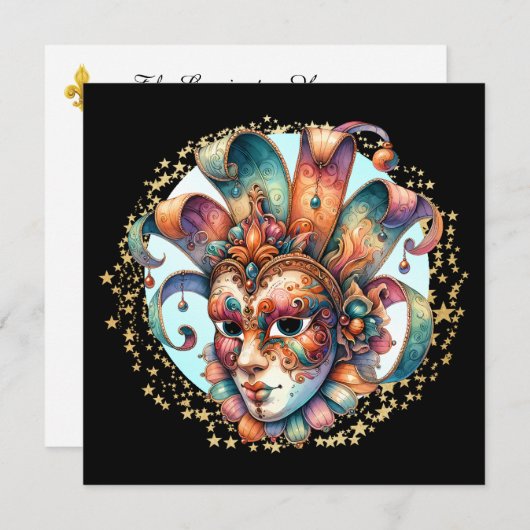 マーディ・グラス・マスカレード・パーティー招待状 招待状 (正面/裏面)