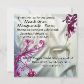 マーディ・グラス・マスカレード・パーティー、白いシルクの布 招待状 (裏面)