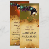 マーディ・グラス・マスカレード・パーティー、黄色オレンジ 招待状 (正面/裏面)