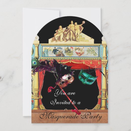マーディ・グラス・マスカレード・ボール・マスク・シアター・ステージ 招待状 (正面)