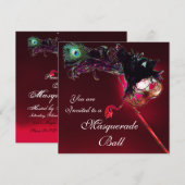 マーディ・グラス・マスカレード・ボール 赤 ワインレッド 招待状 (正面/裏面)
