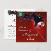 マーディ・グラス・マスカレード・ボール 赤 白 青 黒 招待状 (正面/裏面)