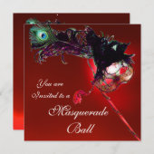マーディ・グラス・マスカレード・ボール 赤 黒 白 青 招待状 (正面/裏面)