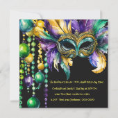 マーディ・グラス・マスカレード・マスクとビーズのパーティー 招待状 (裏面)
