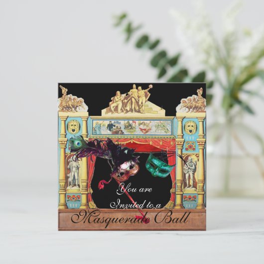 マーディ・グラス・マスカレード・マスク・パペット・シアター・ステージ 招待状 (スタンド正面)
