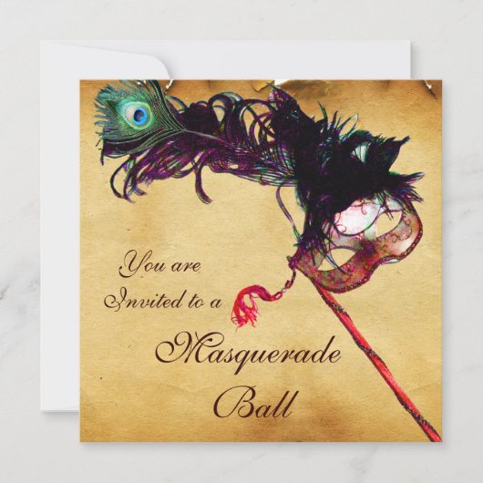 マーディ・グラス・マスク カラフルな羊皮紙 招待状 (正面)