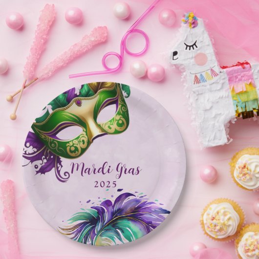 マーディ・グラス・マスク ペーパープレート (パーティー)
