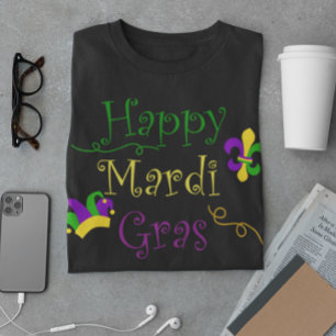 マーディ・グラス・マスク・仮面舞踏会 紫 緑 金 Tシャツ
