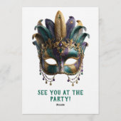 マーディ・グラス 王室の羽根のマスク 誕生日 招待状 (裏面)