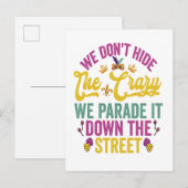 マーディ・グラス 私たちは狂気を隠さない、狂気を行列で誇示する インビテーションポストカード (正面/裏面)