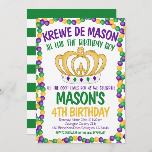 マーディ・グラス 誕生日招待状 招待状 (正面/裏面)