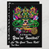 マーディ・グラスD.J. ドラゴン・キング ビュー ヒントお願いします 招待状 (正面/裏面)