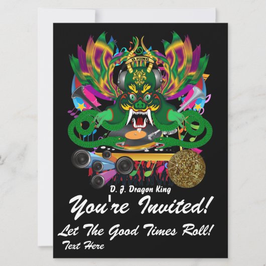 マーディ・グラスD.J. ドラゴン・キング ビュー ヒントお願いします 招待状 (正面)