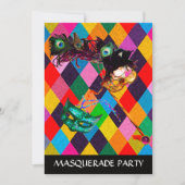マーディ・グラー ハルレキン パターン カラフルな菱形 招待状 (正面)