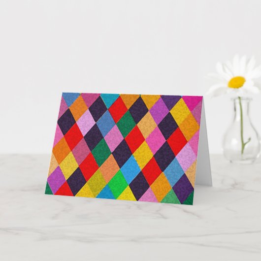 マーディ・グラ ハルレクイン パターン カラフルな菱形 カード (小さな植物)