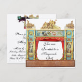 マーディ・グラ・マスカレードボール 劇場用マスク シャンパン 招待状 (正面/裏面)