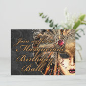マーディ・グラ・マスカレード・バースデー・パーティー招待状 招待状 (スタンド正面)