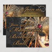 マーディ・グラ・マスカレード・バースデー・パーティー招待状 招待状 (正面/裏面)