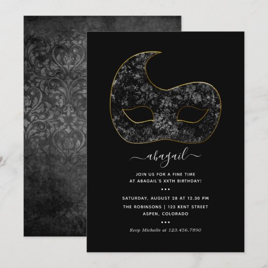 マーディ・グラ  誕生日パーティーの招待状 招待状 (正面/裏面)