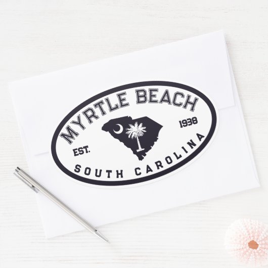 マートルビーチサウスカロライナ州旗の地図お土産 楕円形シール (封筒)
