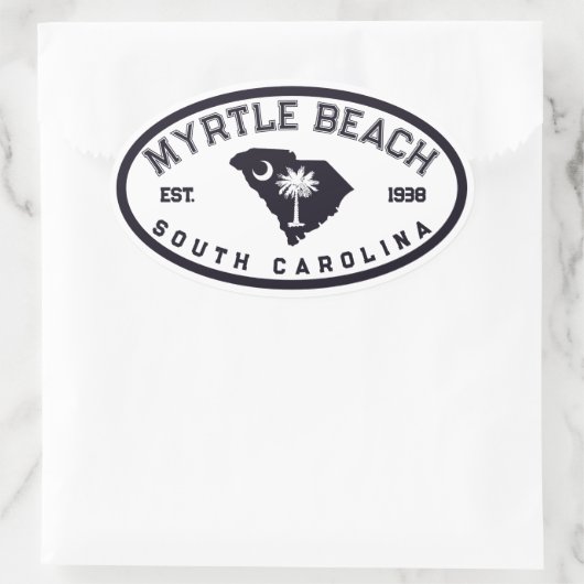 マートルビーチサウスカロライナ州旗の地図お土産 楕円形シール (バッグ)