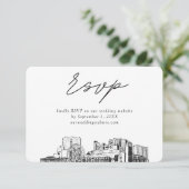 マートルビーチ結婚式ミニマリストスケッチRSVP エンクロージャーカード (スタンド正面)
