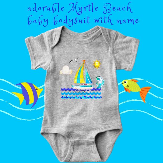 マートルビーチ、SCキュート帆船、サンシャインとカモメ ベビーボディスーツ